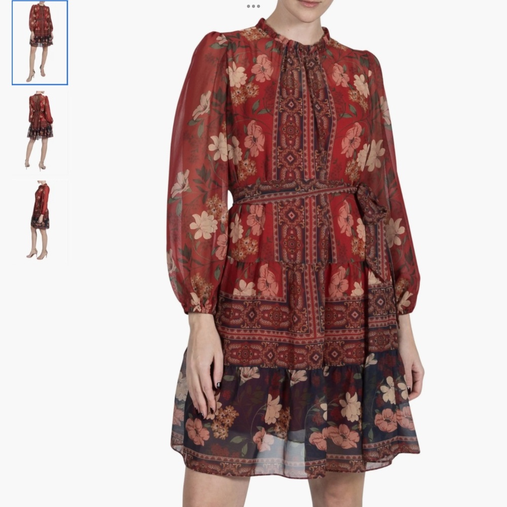 Julia Jordan High Neck Tie Belt Long Sleeve Dress, size 14